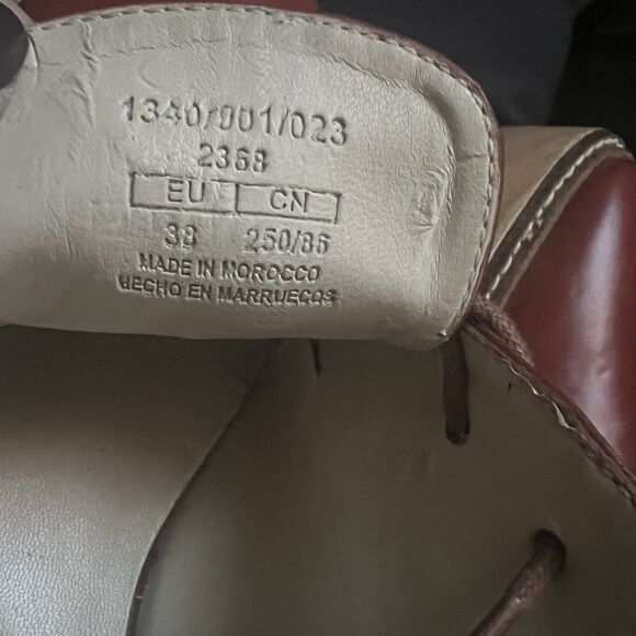 Zara Brick Red Wooden Platform Oxfords 70s Preppy Wedges Size 7.5 EU 38 - Picture 8 of 10